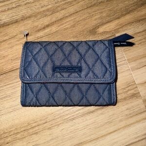Vera Bradley Euro Wallet Denim Moonlight Navy Tri-Fold Outlet Exclusive
